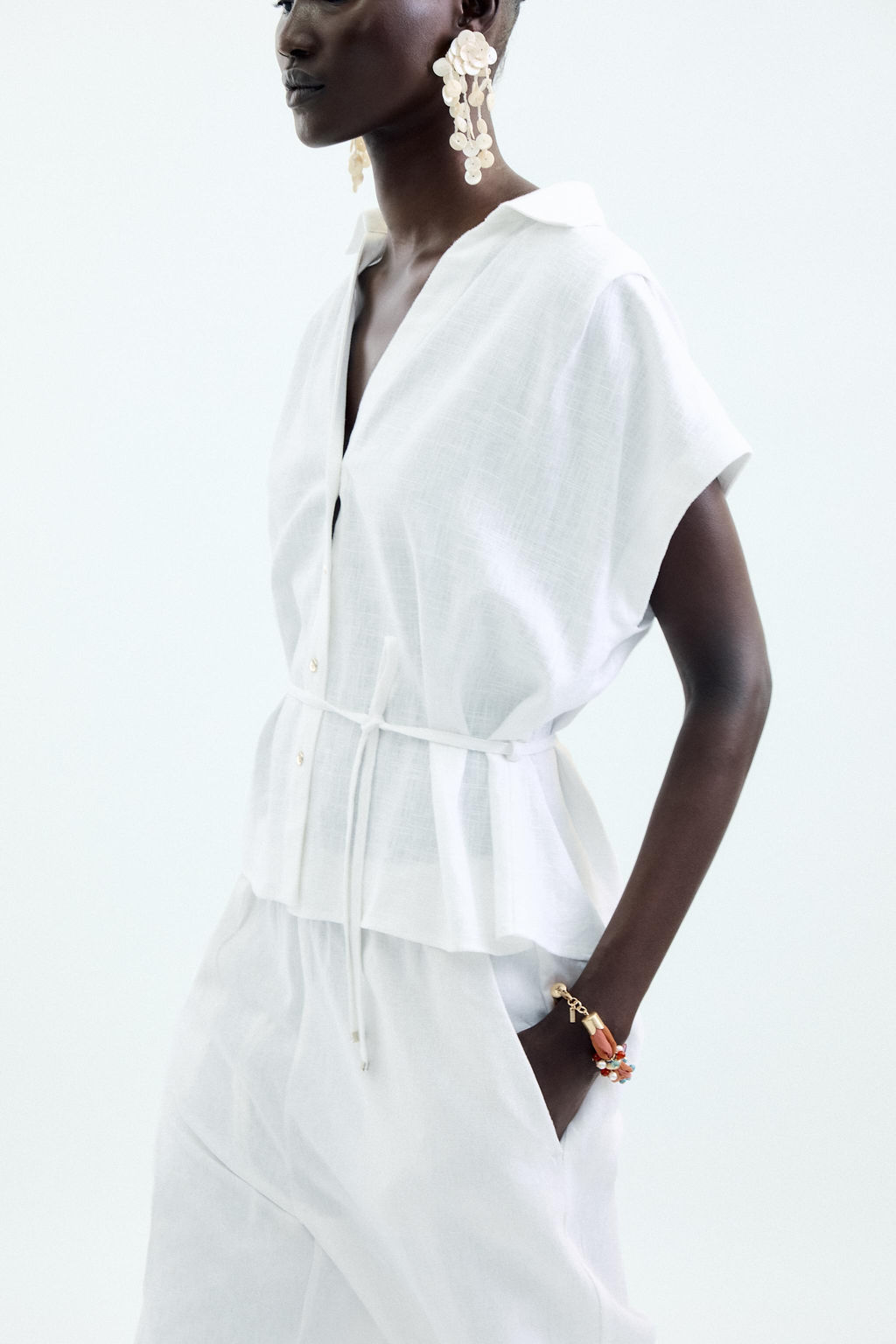 LINEN BLEND BELTED BLOUSE - Zara фото 9