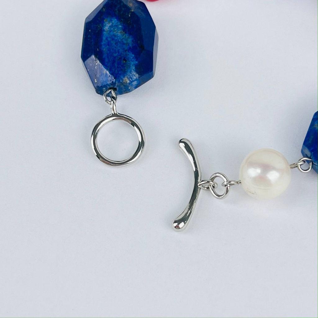 Браслет из Лазурита, Жемчуга и Коралла - Радуга самоцветов фото 3