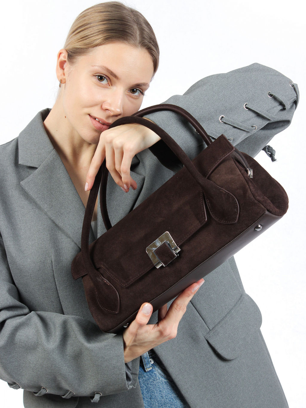 LACCOMA сумка Y9586F-коричневый натуральная замша, натуральная кожа полиэстер