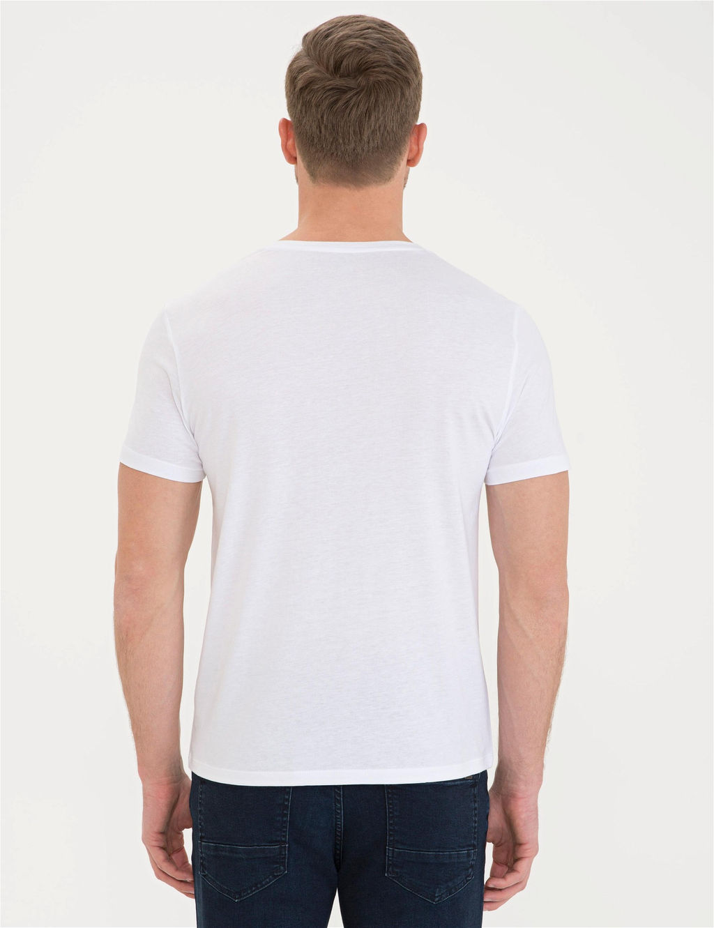 Beyaz Slim Fit V Yaka Basic Ti__rt - Pierre cardin фото 3