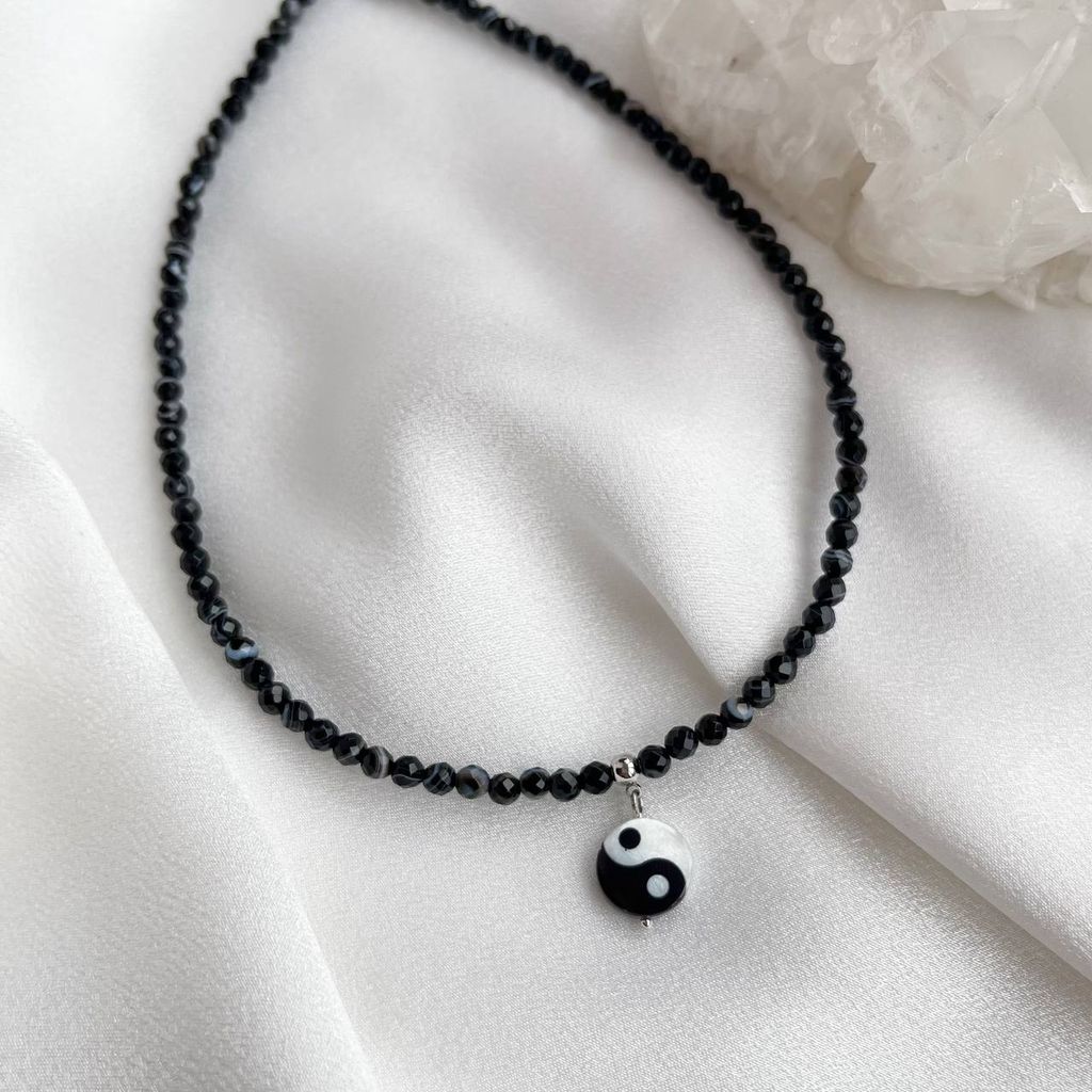 Чокер с подвеской "Инь-Янь" из Агата полосатого 38см +