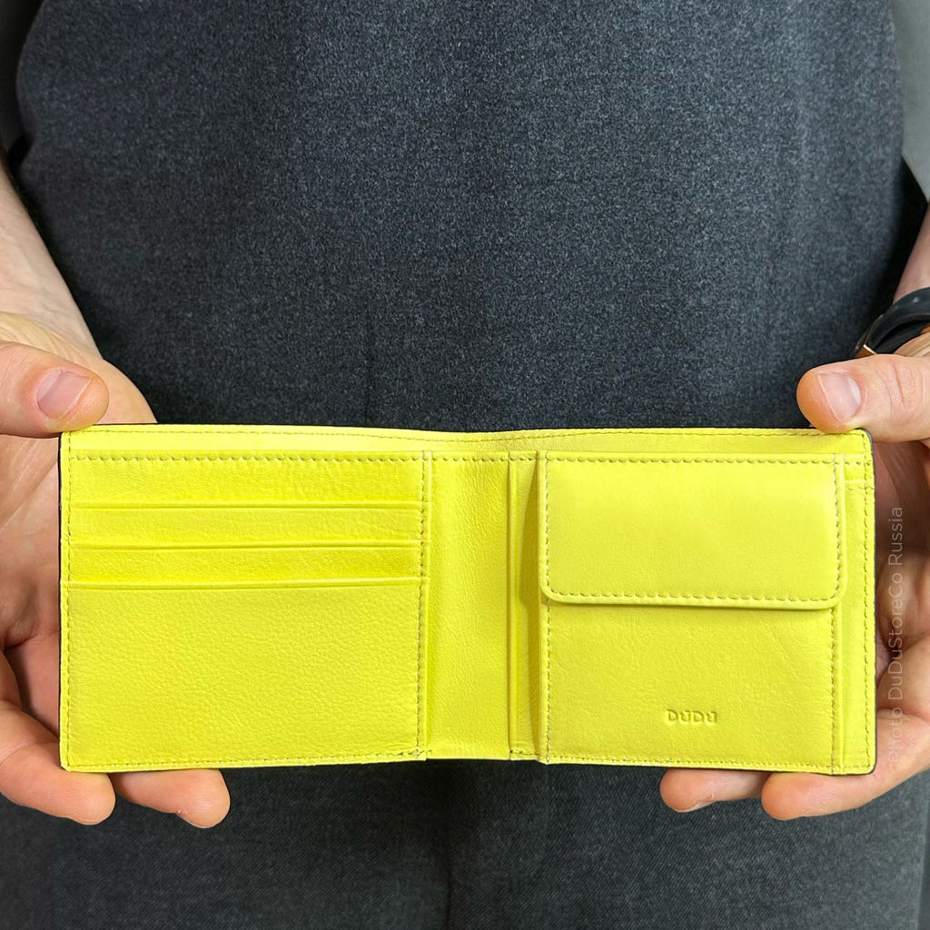 Итальянский мужской кожаный кошелек DuDu серии Azzorre | черно-желтый - Dudubags фото 5