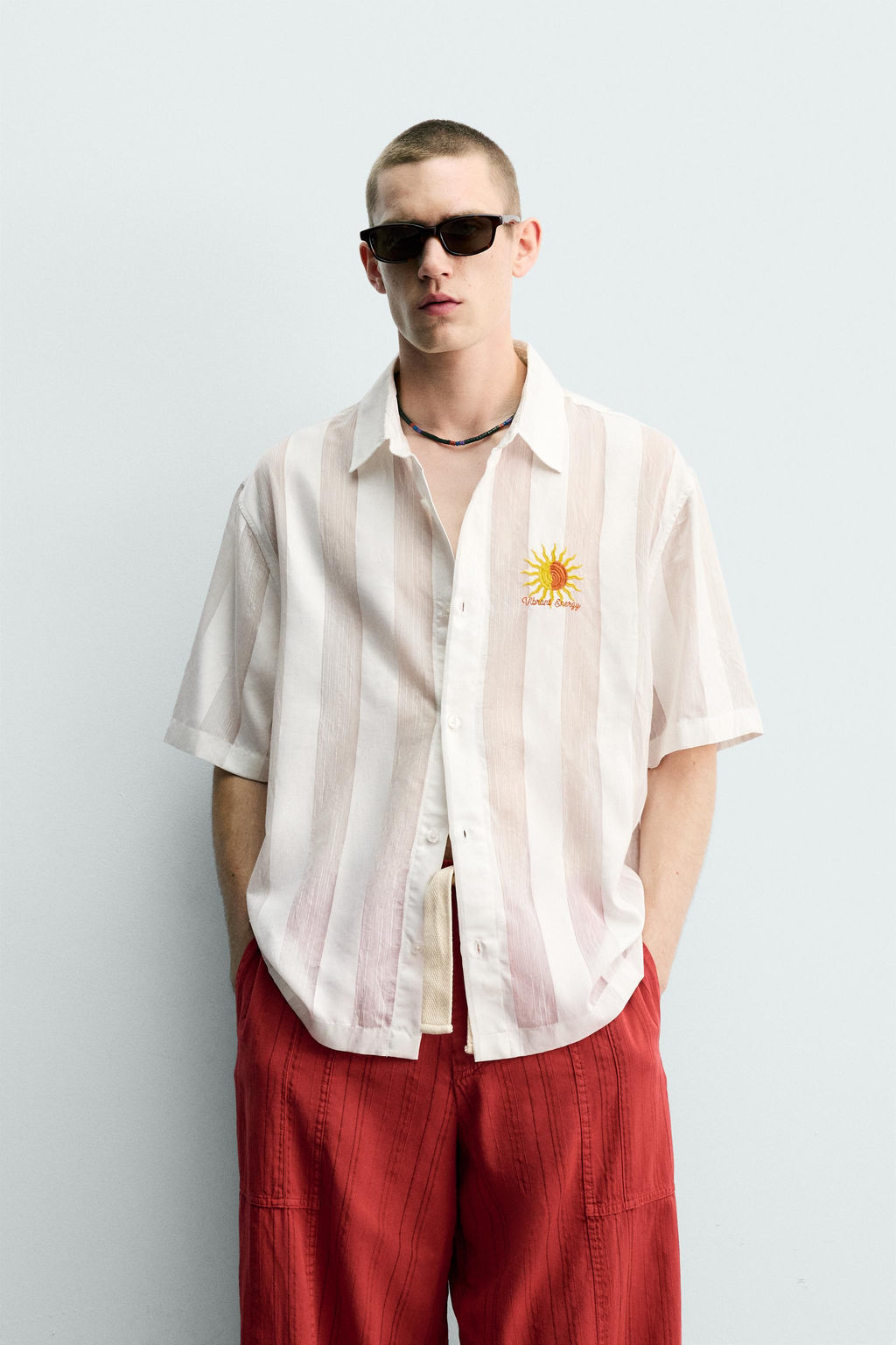 CAMISA JACQUARD RAYAS BORDADO / Blanco - Zara фото 2