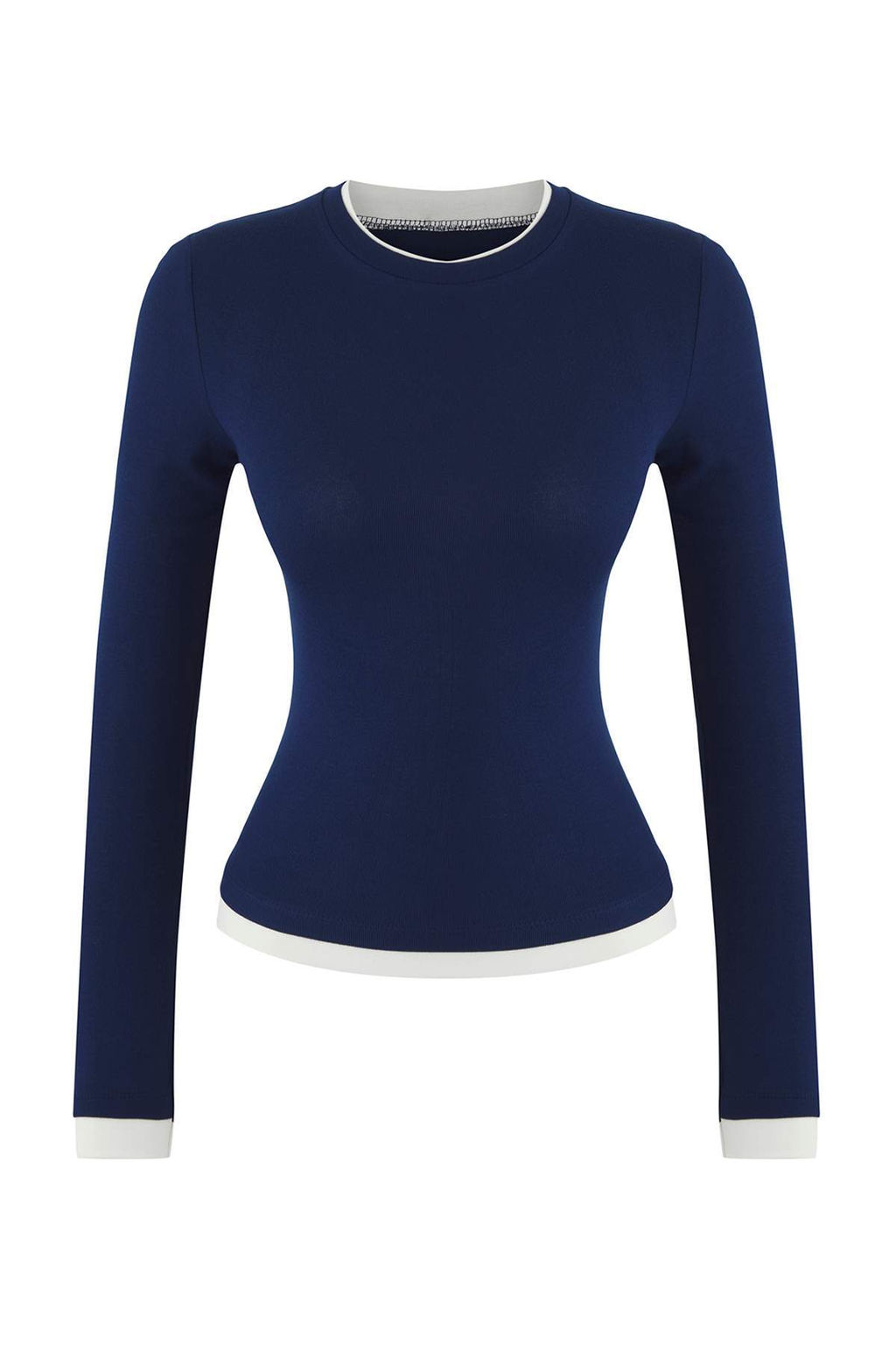 Lacivert Renk Bloklu Fitted/Vucuda Oturan Viskon/Yumusak Kumasl? Esnek Orme Bluz TWOAW25BZ00114