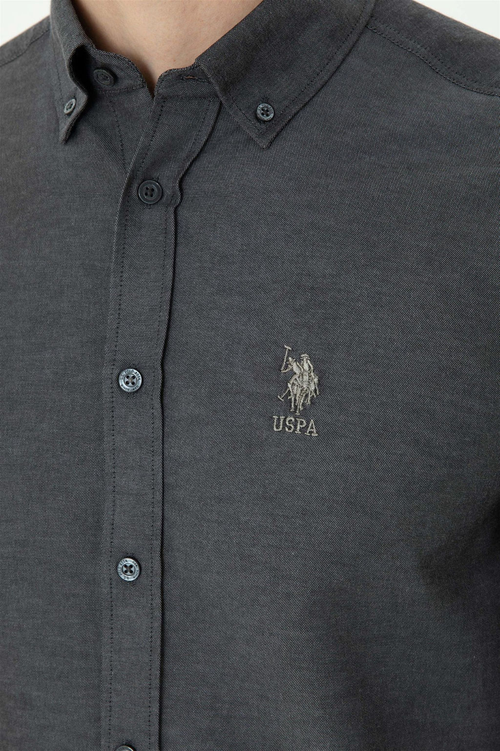 Мужская базовая рубашка антрацитового цвета с длинным рукавом - U.s. polo assn фото 7