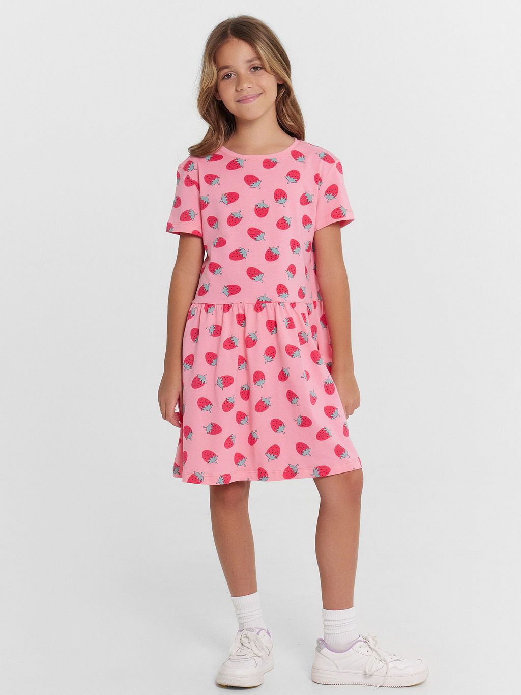Платье для девочек розовое с принтом клубнички - Mark formelle фото 2