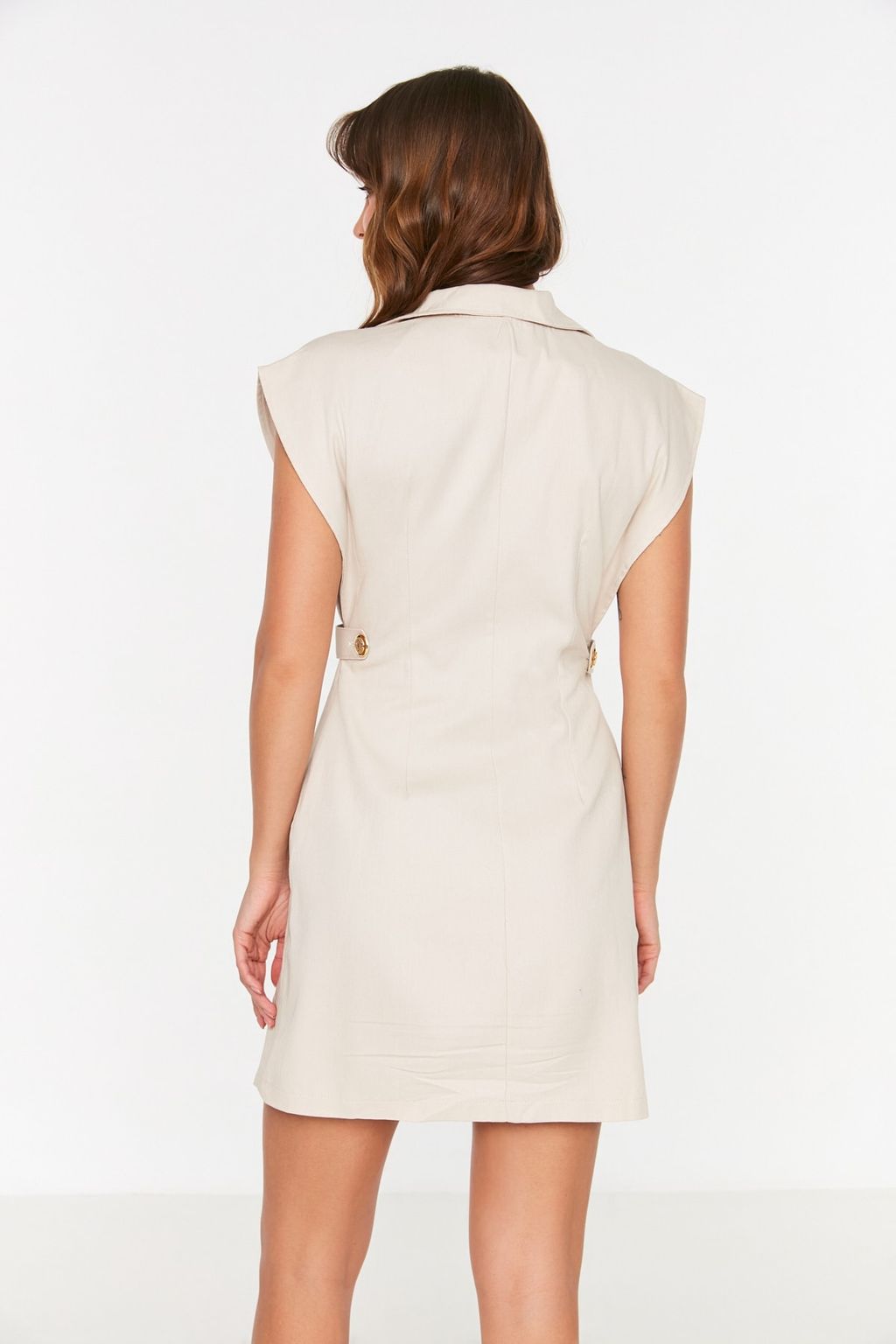 TRENDYOLMILLA Ekru Dugme Detayl? Gabardin Mini Dokuma Gomlek Elbise TWOSS22EL2970 фото 7