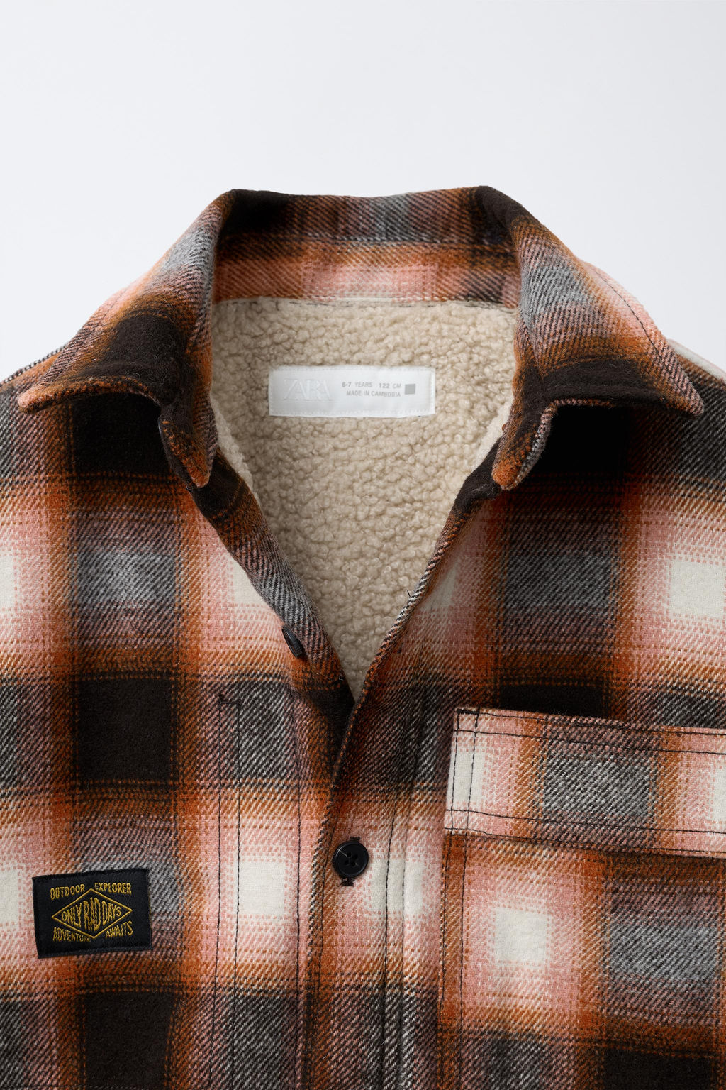 CHECK OVERSHIRT WITH FAUX SHEARLING LINING - Zara фото 3