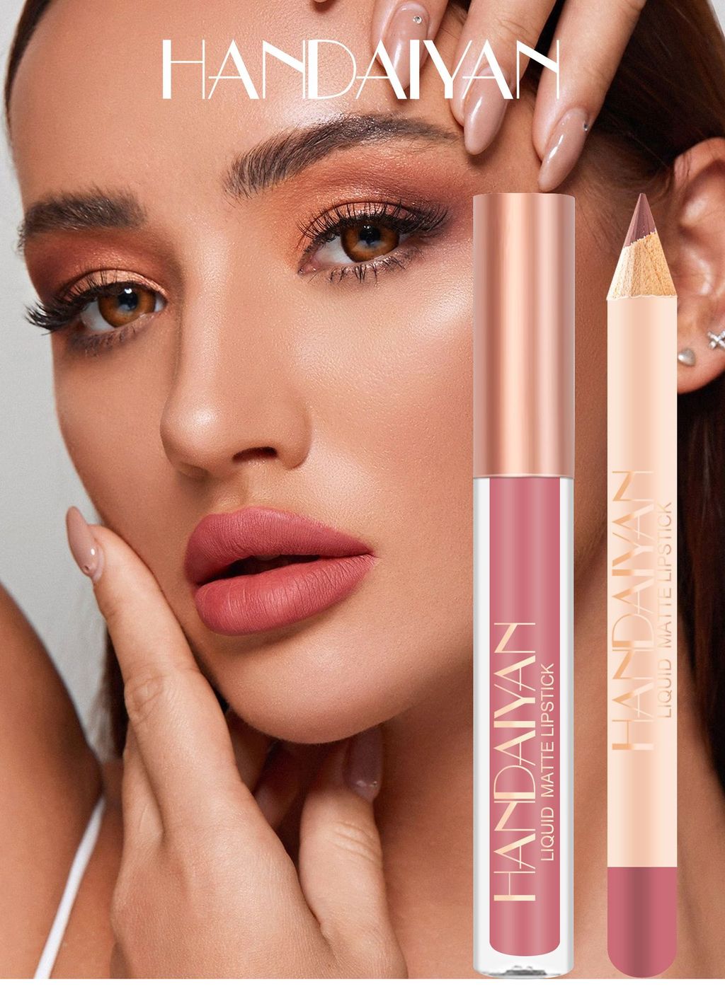 Набор для губ матовая помада и карандаш тон 04 - Handaiyan фото 3