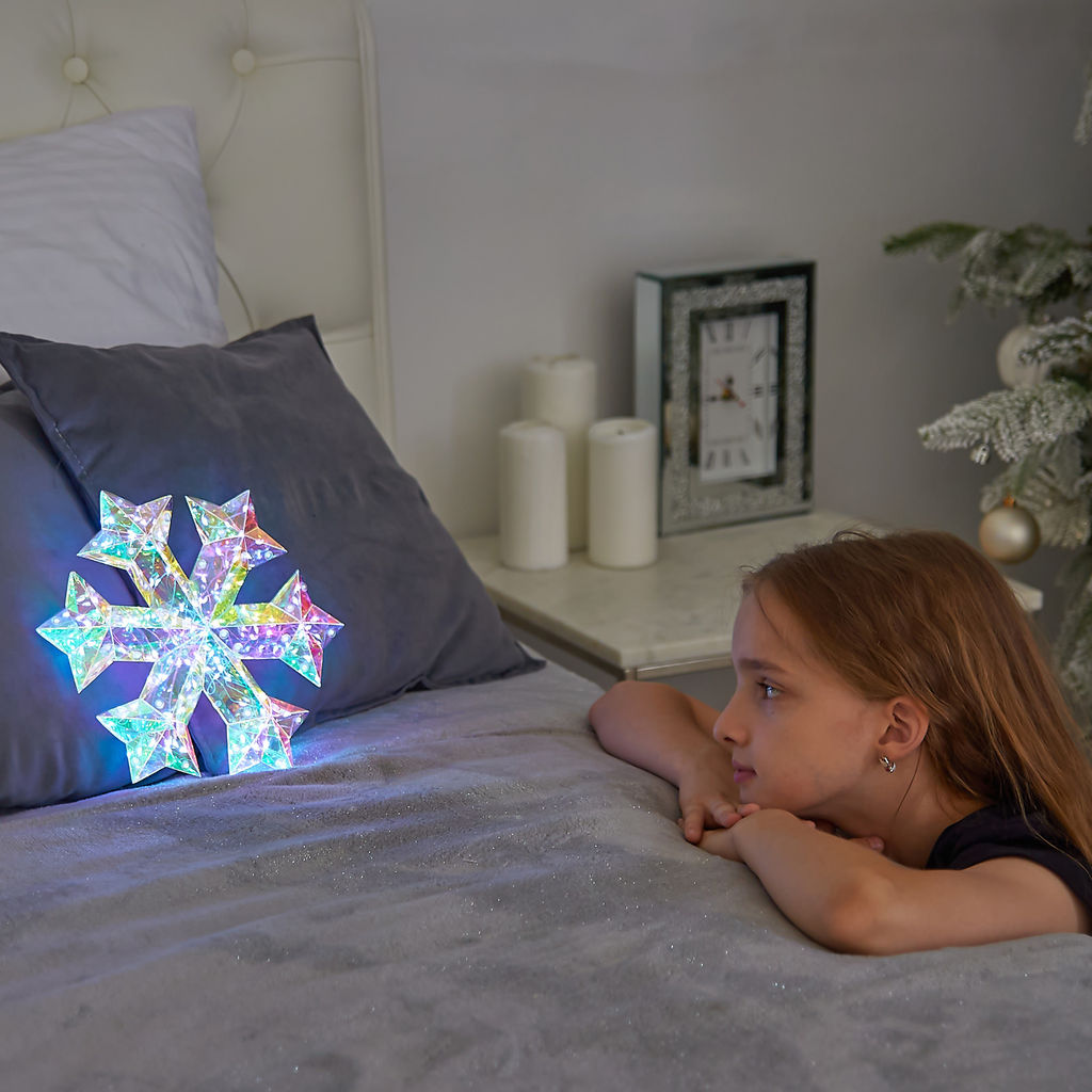 ULD-R512 3АА SNOWFLAKE Светильник декоративный Снежинка, на батарейках 3AA (не в/к). 100 светодиодов. Белый свет. Цвет корпуса радужный. TM Uniel - Volpe фото 7