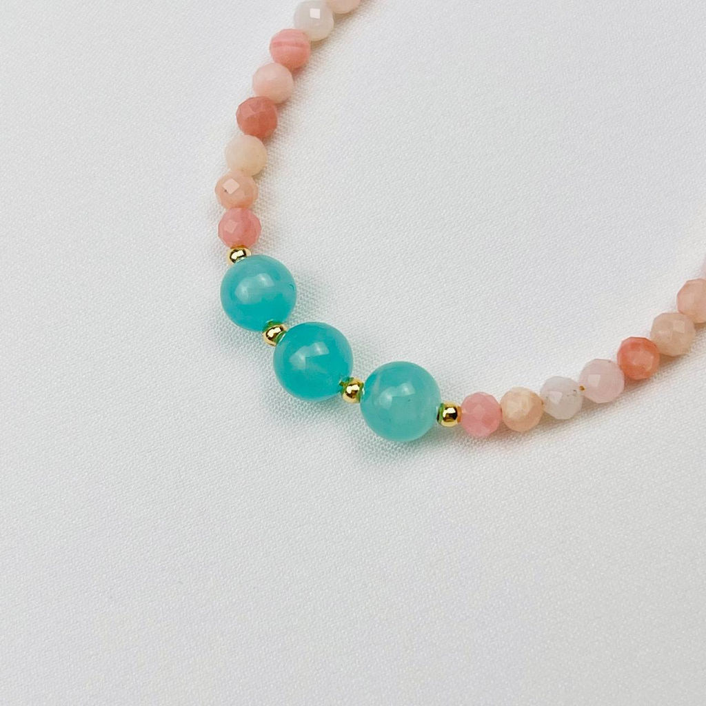 Браслет из розового Опала и Амазонита 16 см +