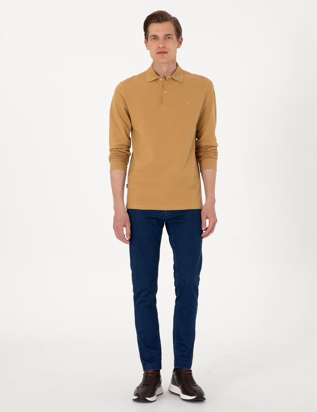 Camel Slim Fit K_vr_lmaz Polo Yaka Basic Pike Sweatshirt