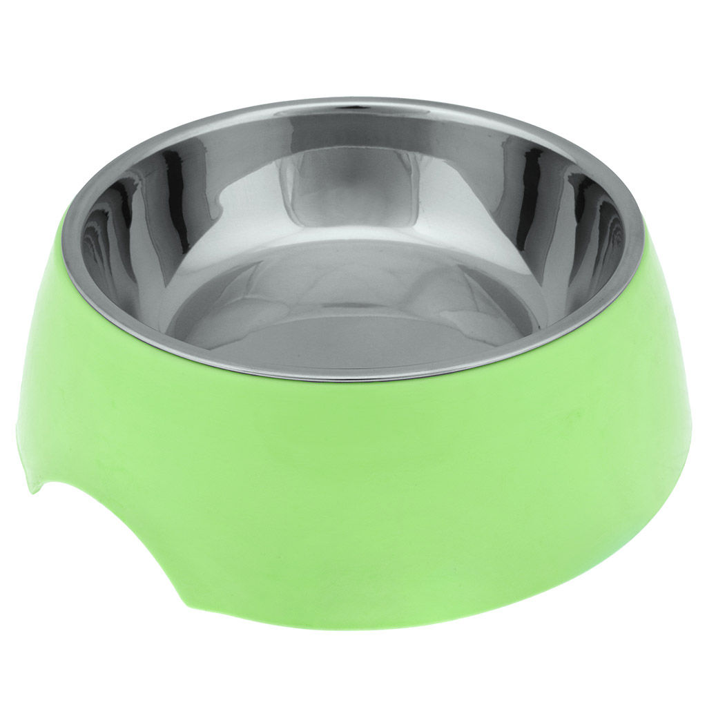 Пэт тойс (Pet toys) Миска для кормления животных из нержавеющей стали Том 0,4л, д14см h3,9см, пластмассовая подставка 17х17,4см h5,5см, прорезиненные ножки, цвета в ассортименте: розовый, салатовый, бирюзовый (Китай)