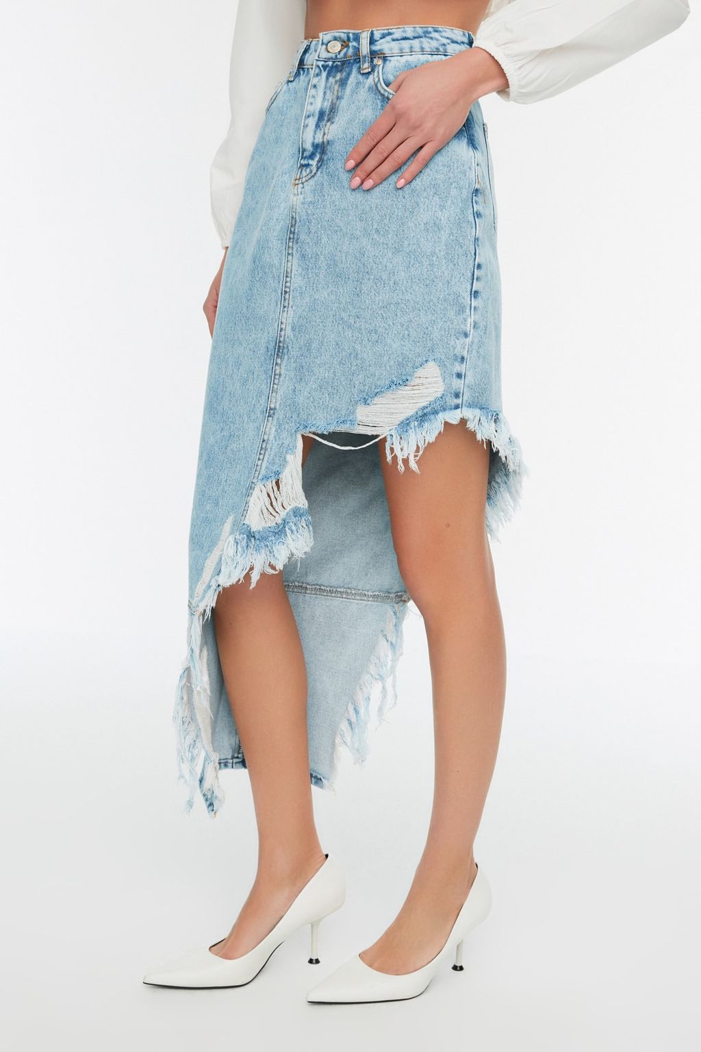 Mavi Puskullu Asimetrik Midi Denim Etek TWOAW22ET0140 - Trendyolmilla фото 9