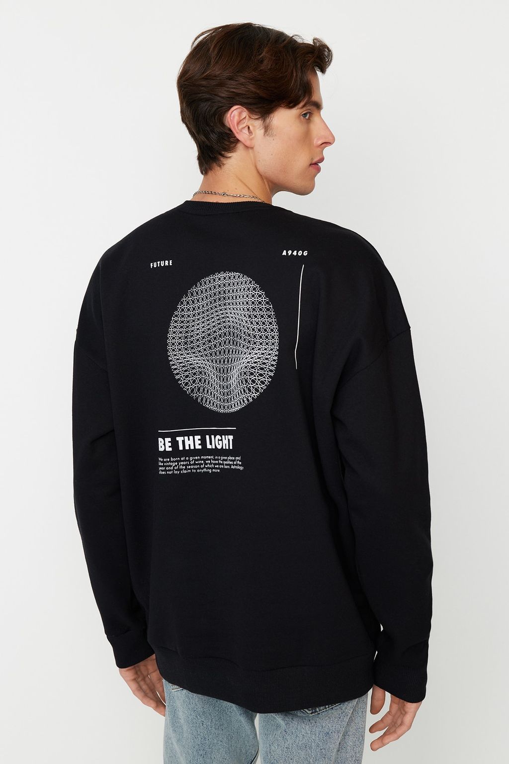 TRENDYOL MAN Lacivert Bisiklet Yaka Oversize/Genis Kesim Ici Polar/S?cak Tutan Mistik Bask? TMNAW23SW00275 - Trendyolmilla фото 4