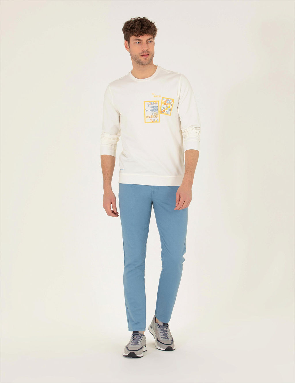 Koyu Mavi Slim Fit Keten Kar___ml_ Kanvas Pantolon