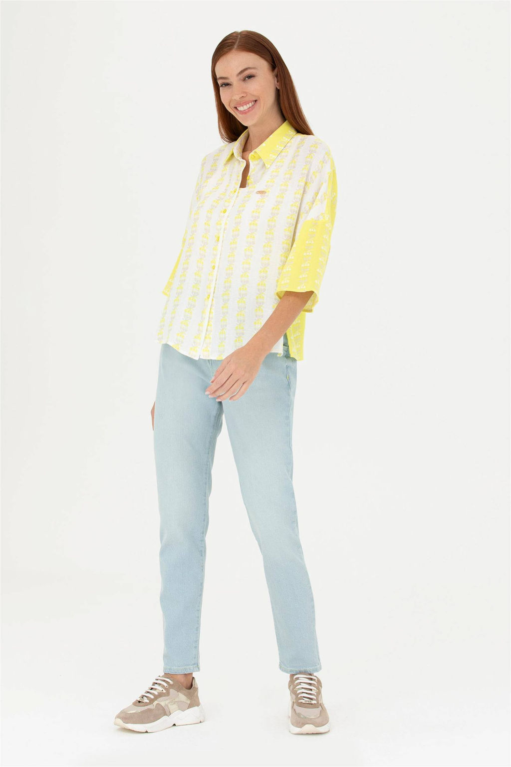 Женская неоново-желтая рубашка с длинным рукавом - U.s. polo assn фото 4