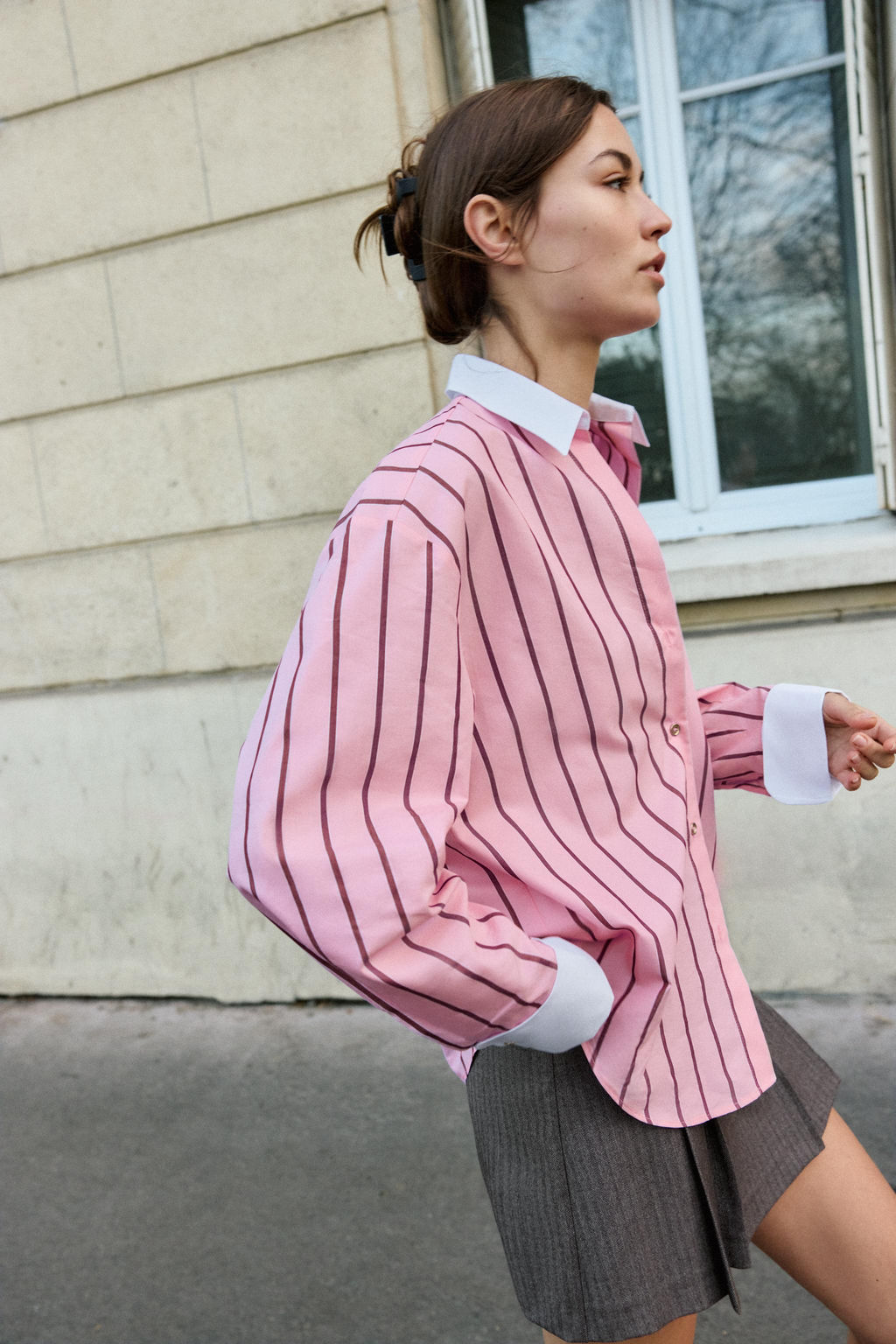 OVERSIZE STRIPED SHIRT WITH CONTRAST CUFFS - Zara фото 12