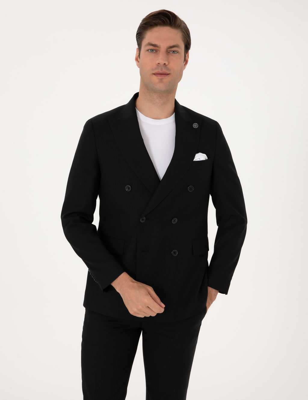 Siyah Ex. Slim Fit %100 Y_n _izgili Tak_m Elbise