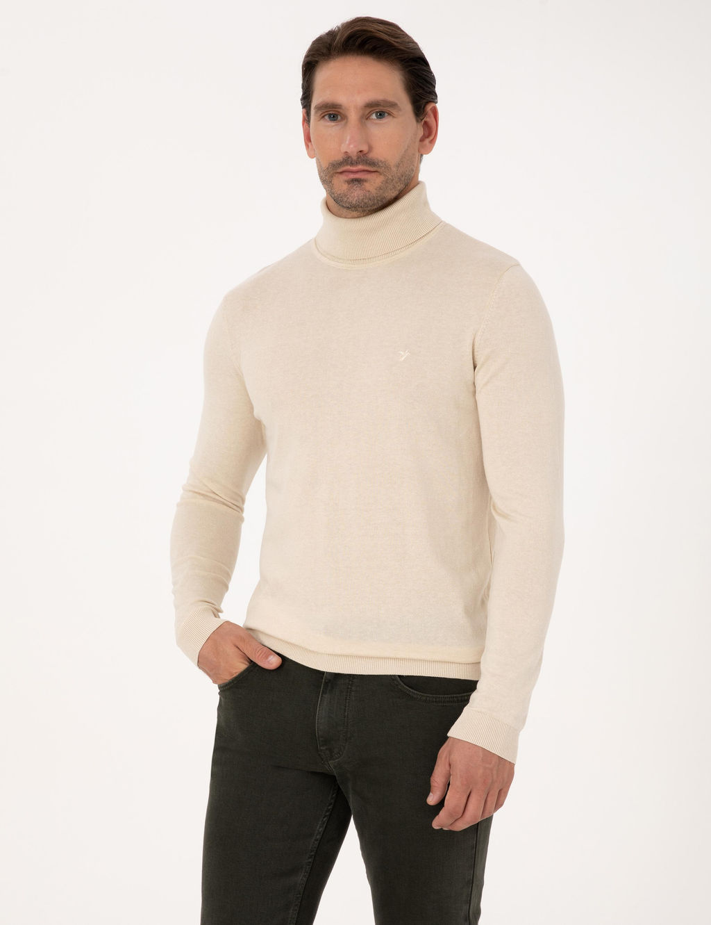 Bej Slim Fit Basic Kazak