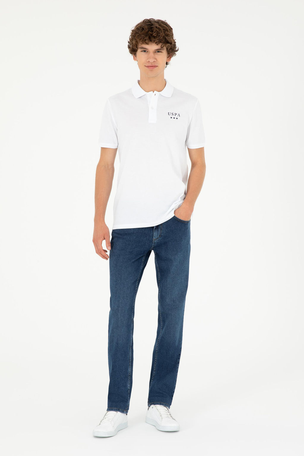 Футболка Regular Fit Polo Yaka белая из хлопка