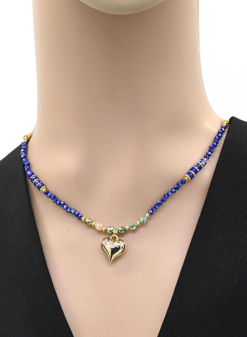 Чокер Сердце из циркона рондель 3*2мм цв.синий, 41см