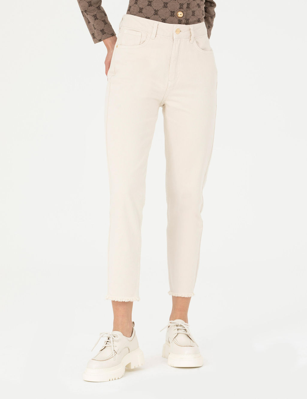 Krem Mom Fit Jean Pantolon