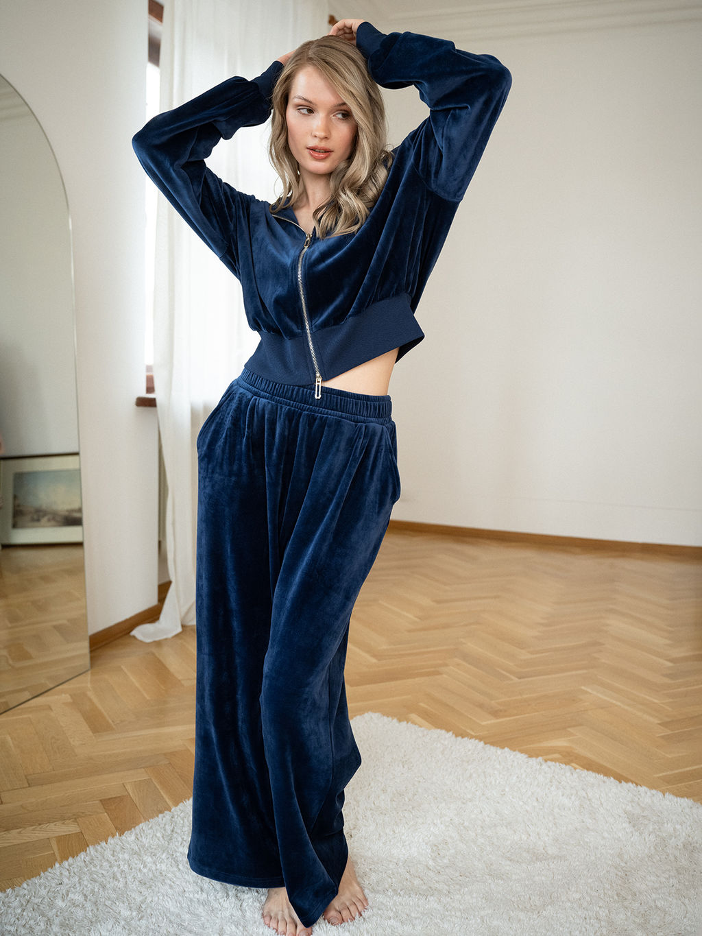 Пижама женская Indefini 5232TCC темно-синий велюр  фото 3