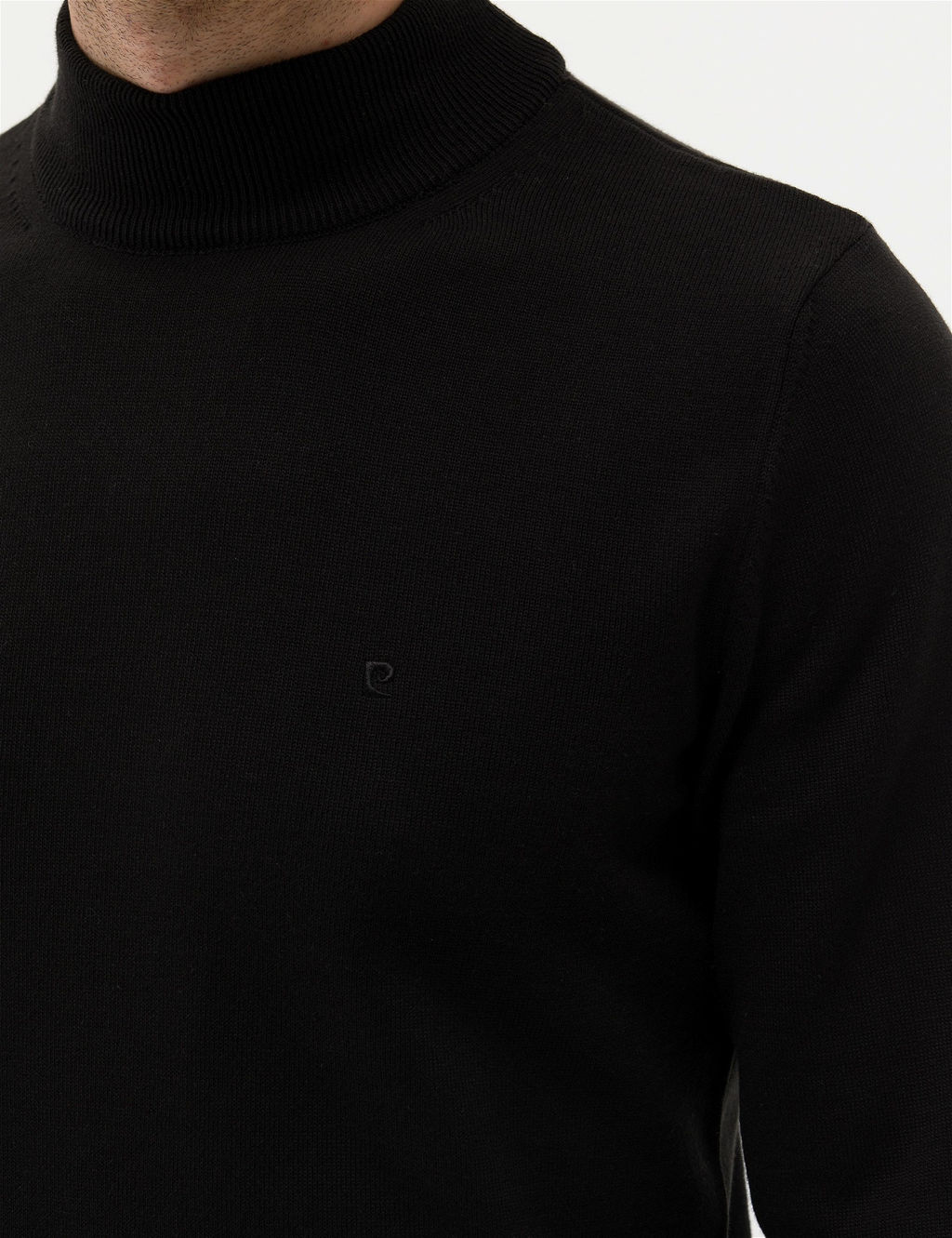 Siyah Slim Fit Yar_m Bal_k__ Yaka Basic Triko Kazak