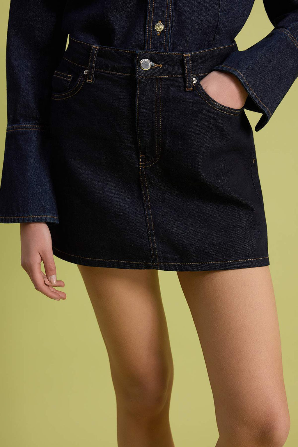 Bej Vintage Y?kama Yuksek Bel Denim Sort Etek TWOSS26SR00110 - Trendyolmilla фото 9