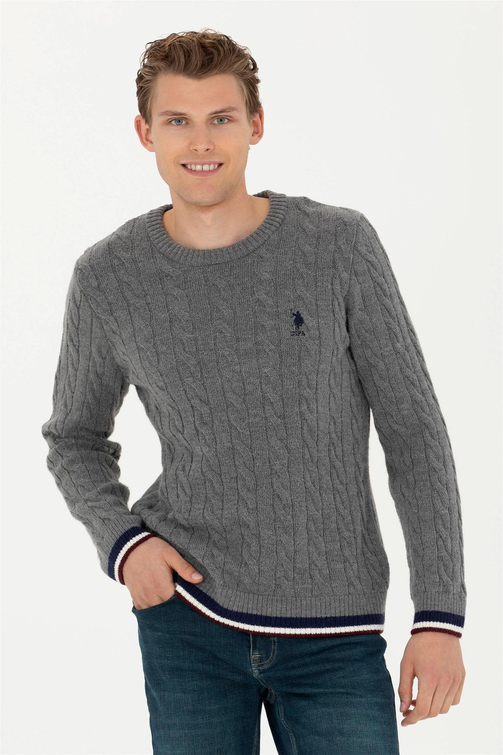 Мужской серый меланжевый свитер - U.s. polo assn фото 10