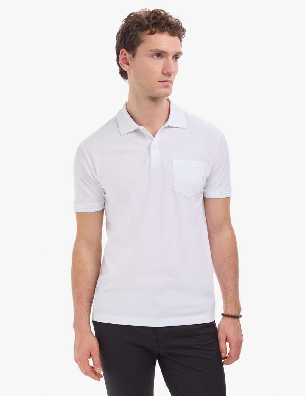 Beyaz Regular Fit %100 Pamuk K_vr_lmaz Polo Yaka Basic Ti__rt