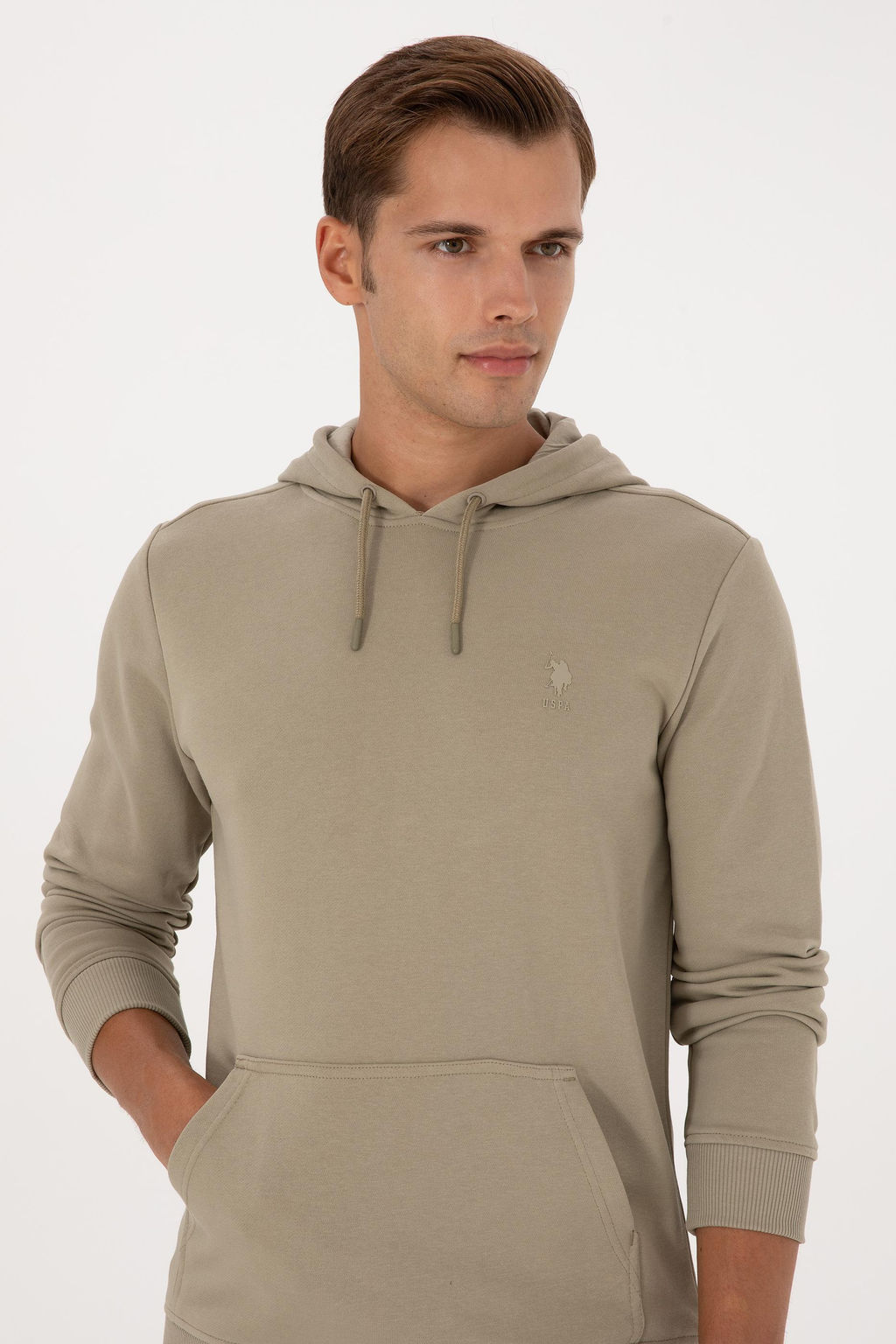 Erkek Regular Fit Kapi_onlu A__k Haki Basic Sweatshirt Sepette S_rpriz _ndirim - U.s. polo assn фото 2