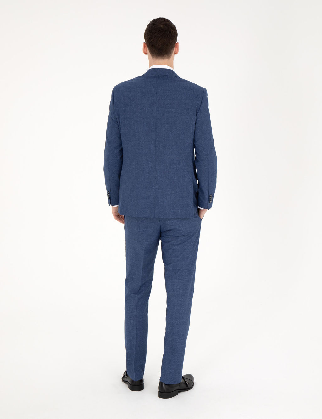 Koyu Mavi Slim Fit Y_n Kar___ml_ Tak_m Elbise