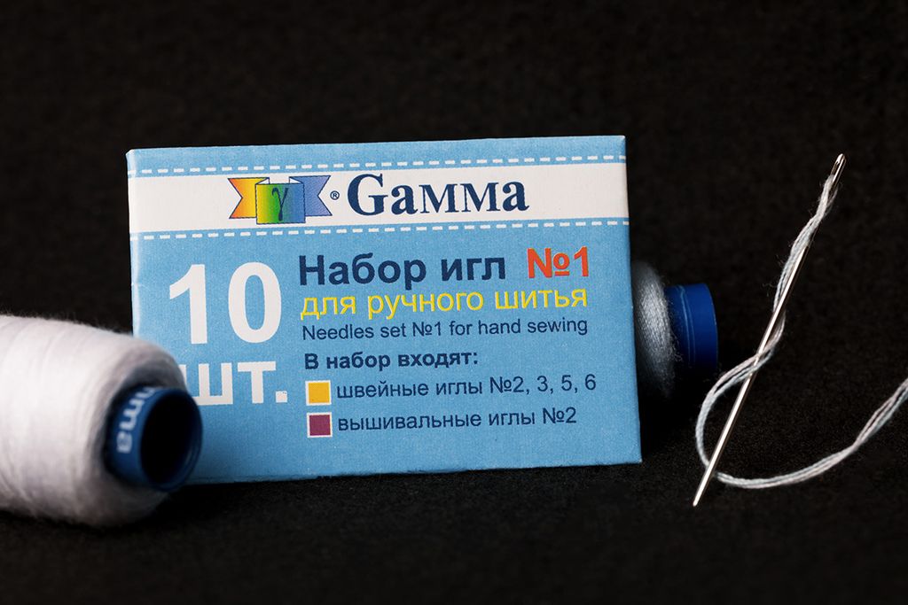 Иглы для шитья ручные Gamma NIR-35 набор № 1 для ручного шитья 10 шт. в конверте