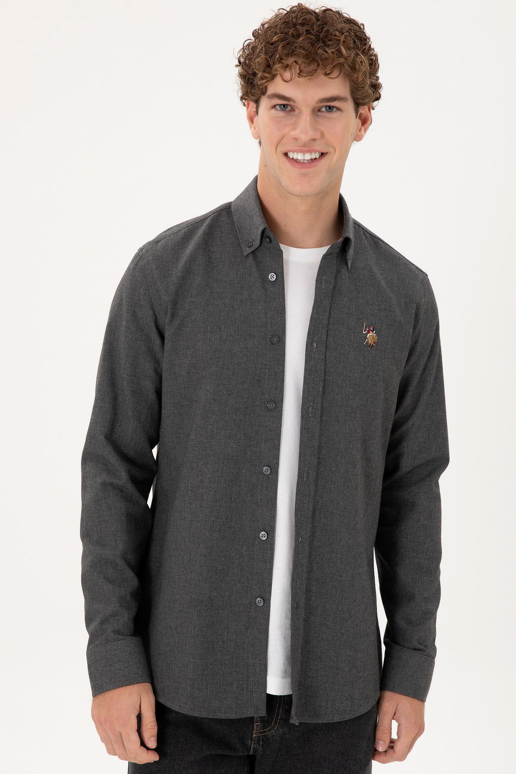 Мужская рубашка антрацитового цвета с длинным рукавом - U.s. polo assn фото 3