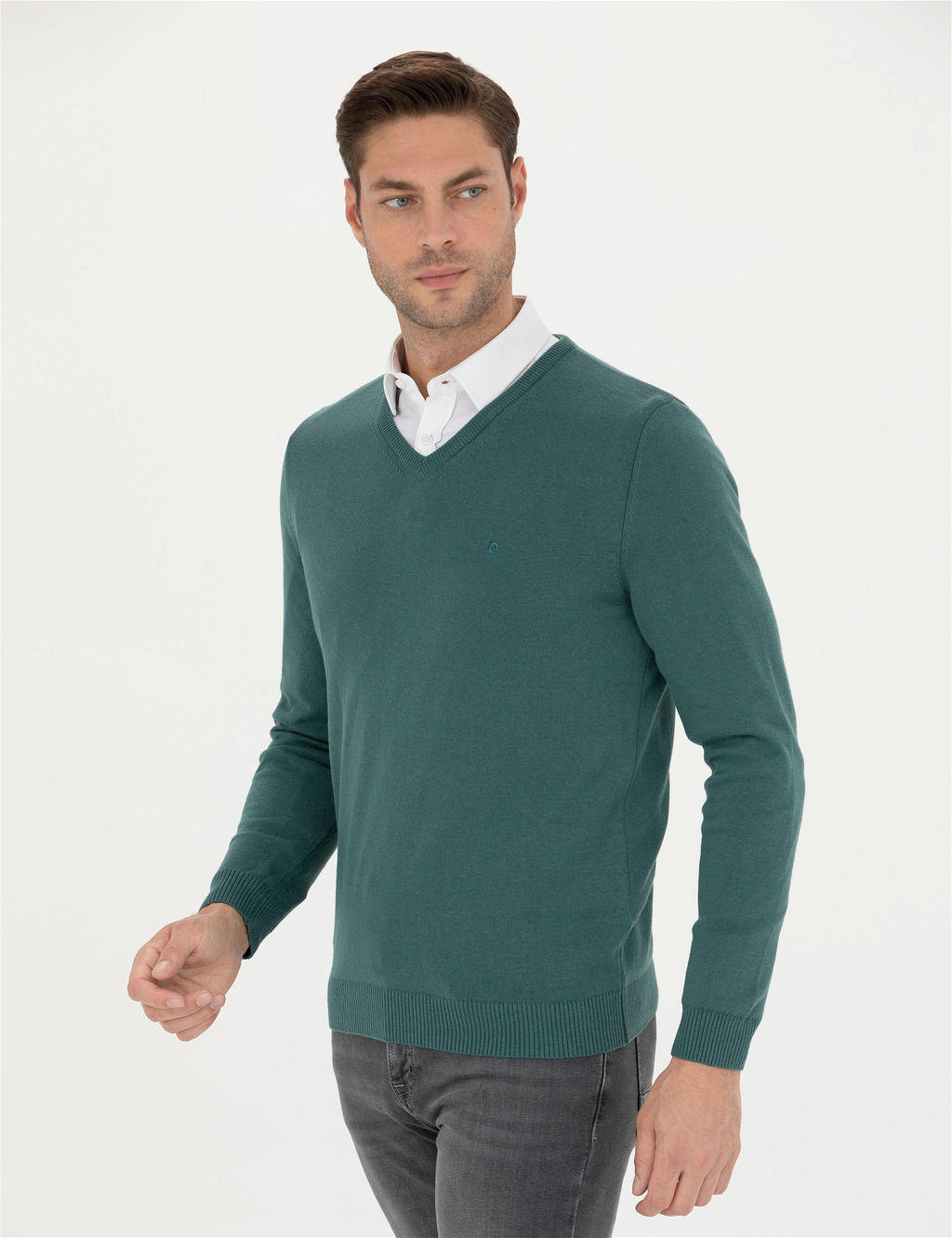 Ye_il Slim Fit V Yaka Basic Triko Kazak - Pierre cardin фото 3