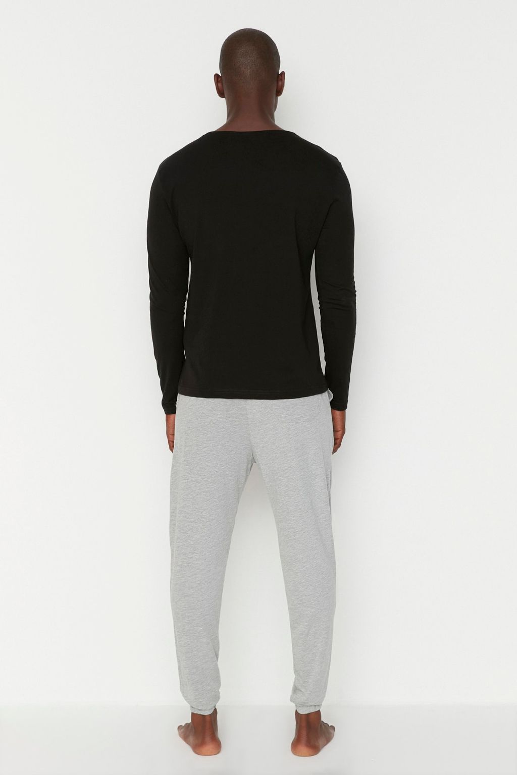 Siyah %100 Pamuk Slogan Bask?l? Regular Fit Orme Pijama Tak?m? TMNAW23PT00017 - Trendyolmilla фото 9