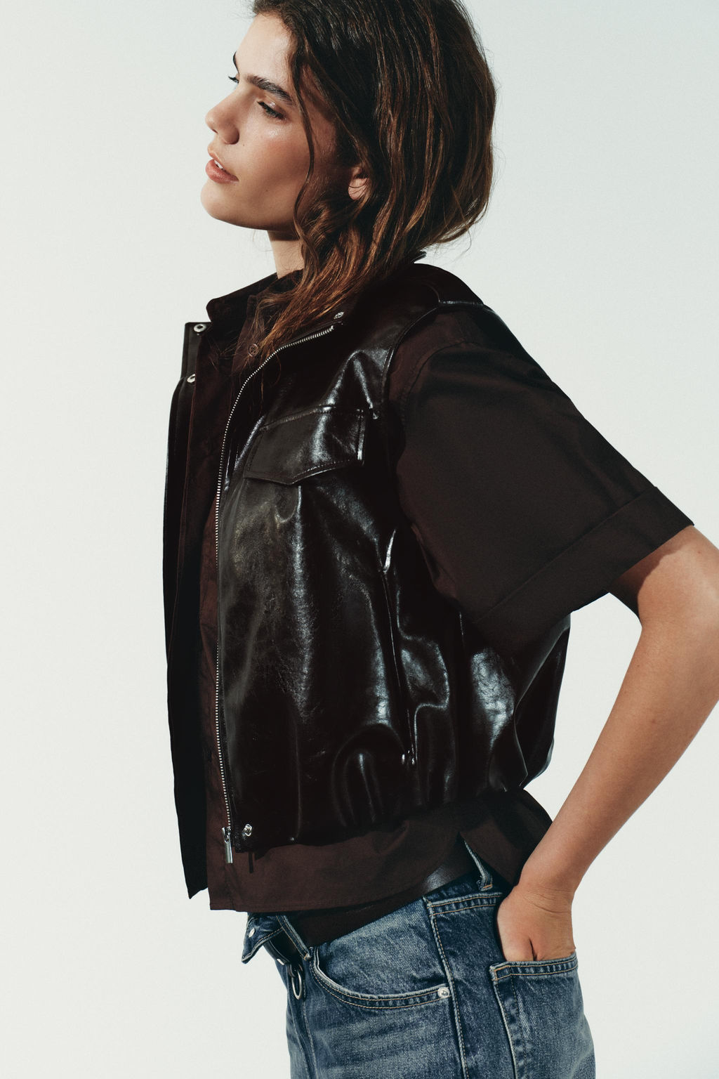 FAUX LEATHER PUFFER GILET - Zara фото 3