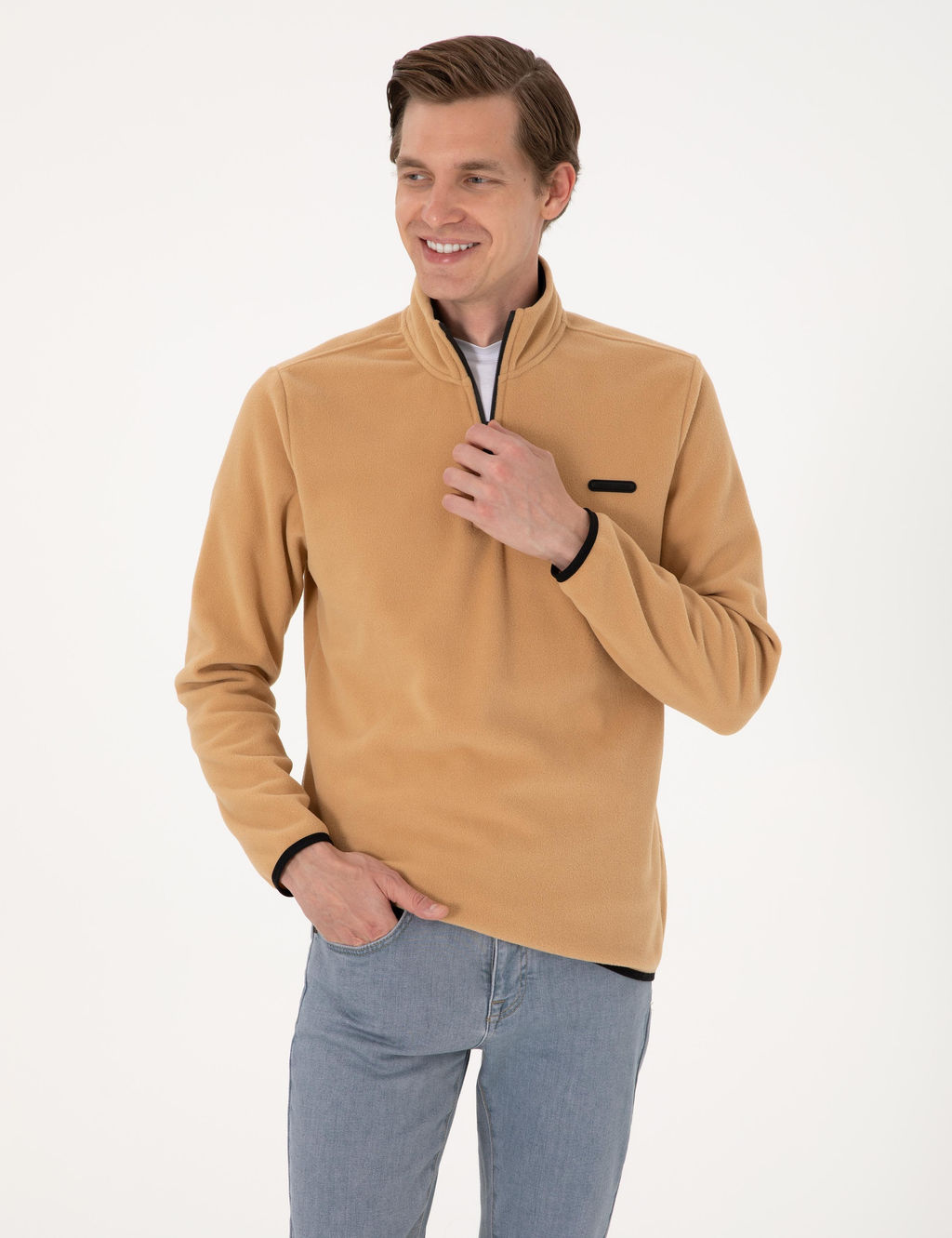 Bej Regular Fit Yar_m Fermuarl_ Polar Sweatshirt - Pierre cardin фото 3