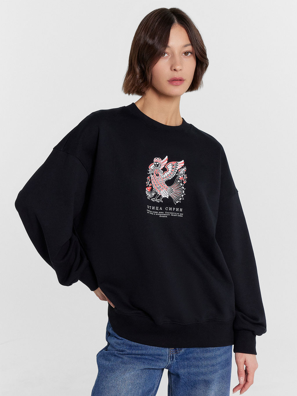 Свитшот женский в черном цвете с печатью черный +печать 122919/1 - Mark formelle фото 12