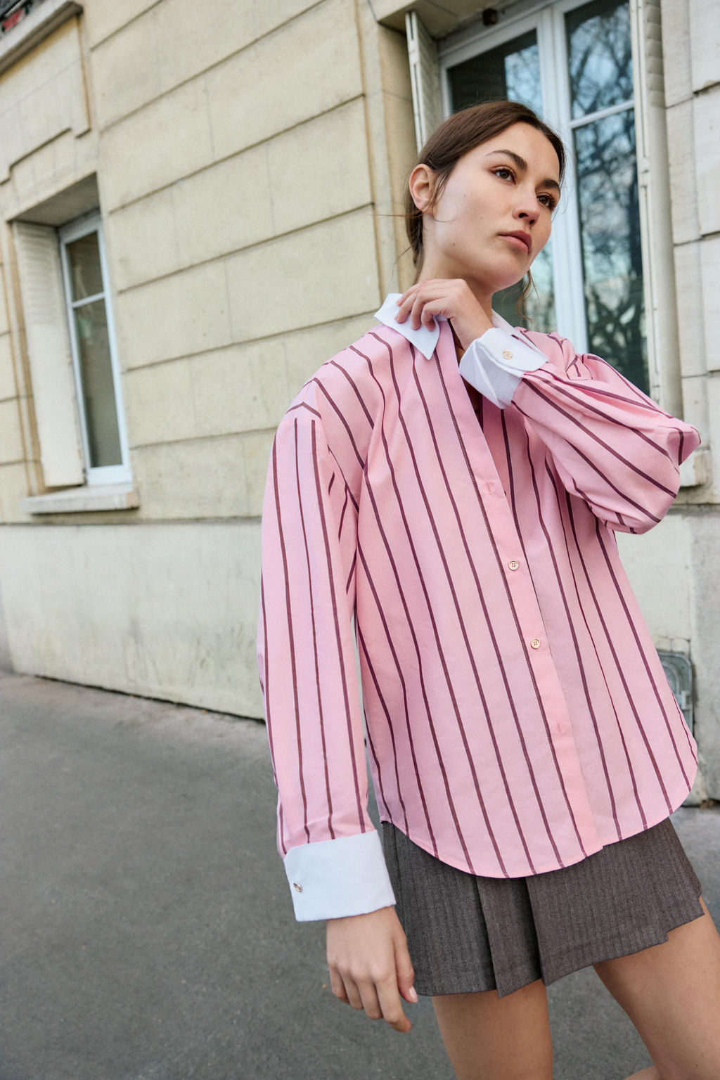 OVERSIZE STRIPED SHIRT WITH CONTRAST CUFFS - Zara фото 11