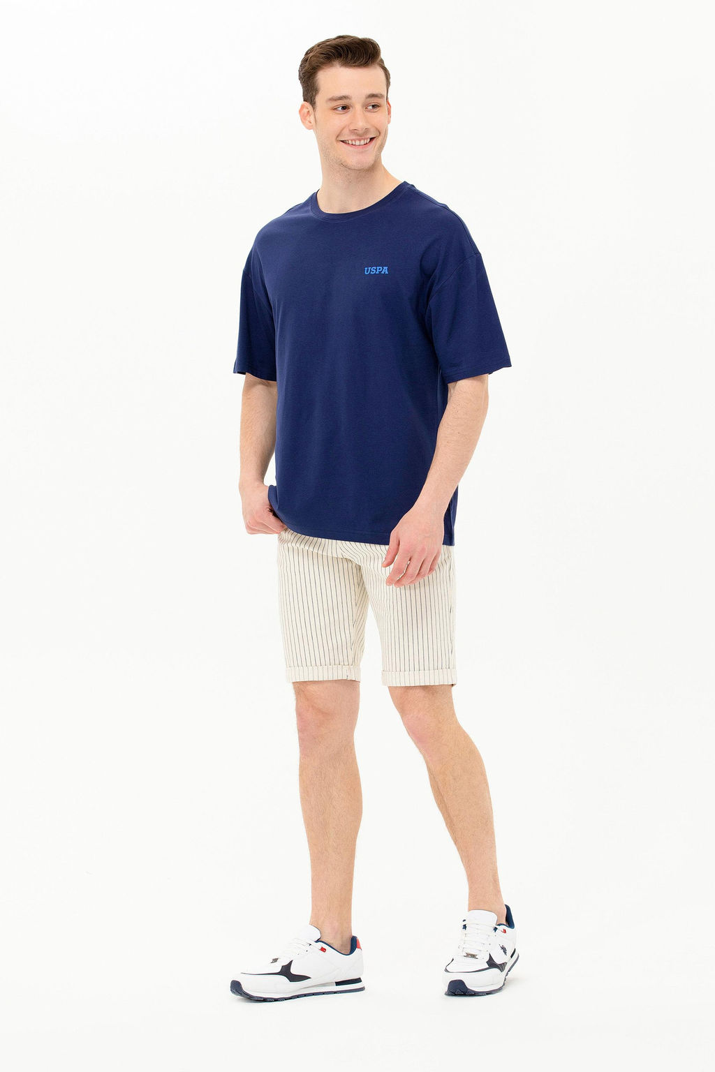 Erkek Lacivert Oversize Bisiklet Yaka Ti__rt