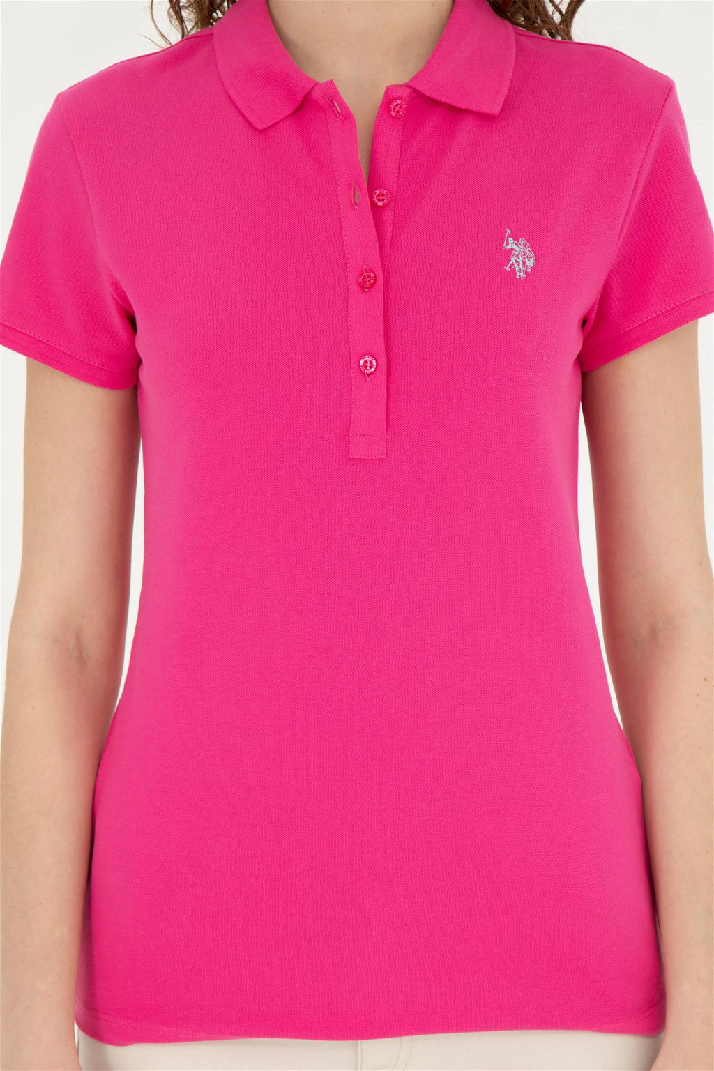 Женская базовая футболка цвета фуксии с воротником-поло - U.s. polo assn фото 6