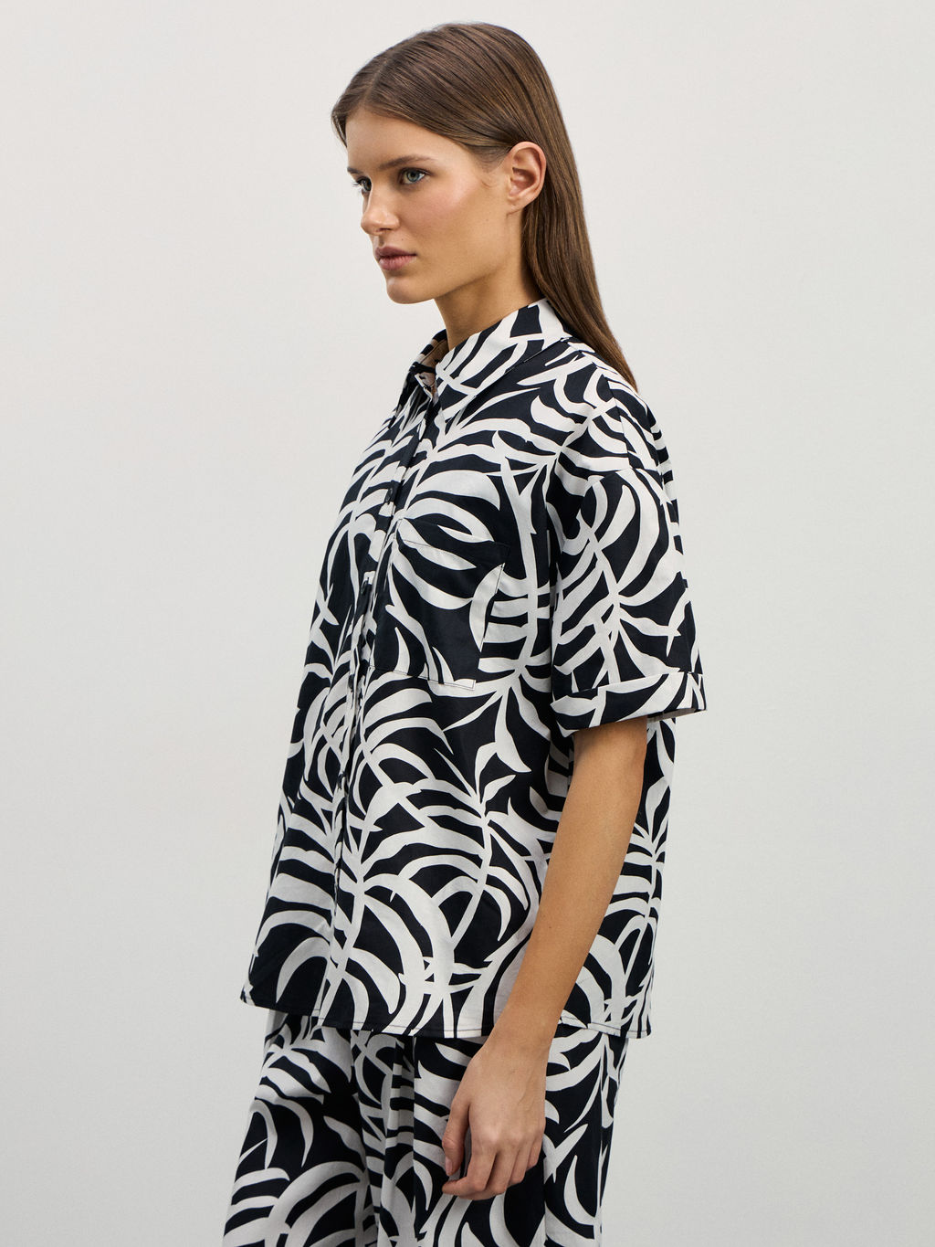 Рубашка из хлопка с принтом / Zarina  фото 4