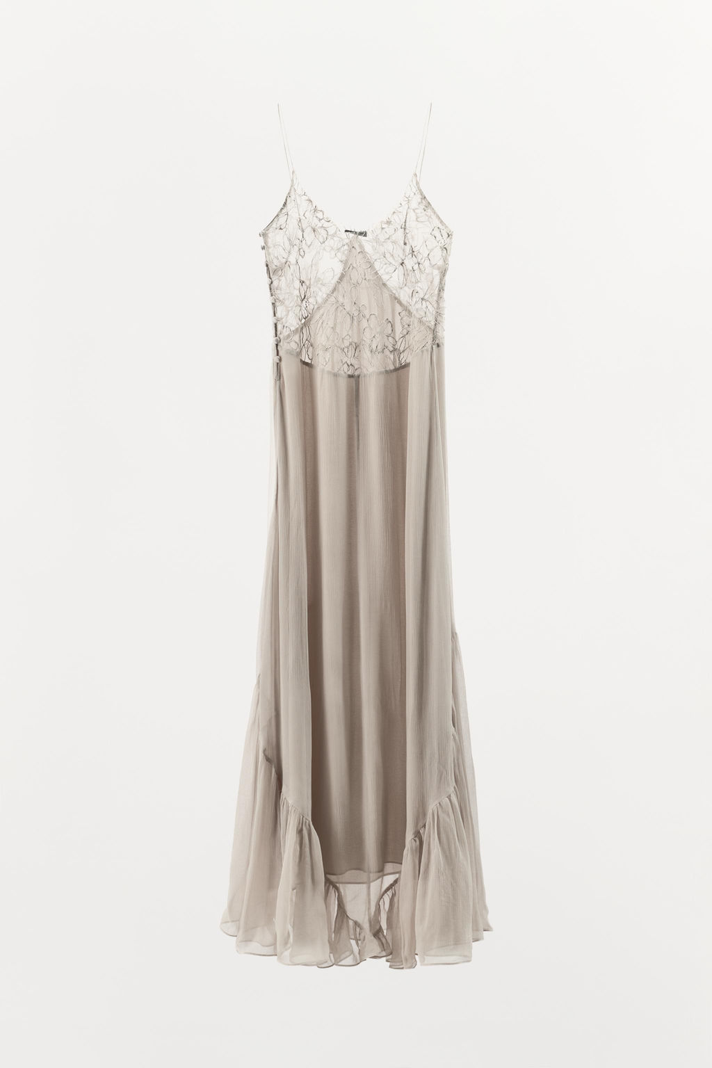 VESTIDO LARGO VISCOSA 100% ENCAJE / Gris - Zara фото 7