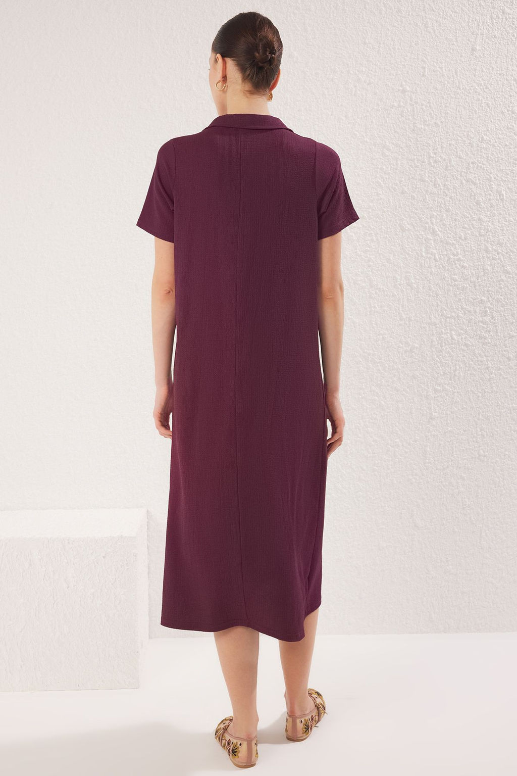 Murdum Polo Yaka K?sa Kol Midi Burumcuk/Dokulu Orme Elbise TWOSS24EL00478 - Trendyolmilla фото 6