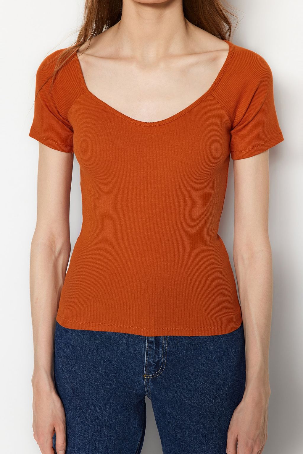 Tarc?n Fitted/Vucuda Oturan Fitilli Pamuk Esnek Orme Bluz TWOSS21BZ0579