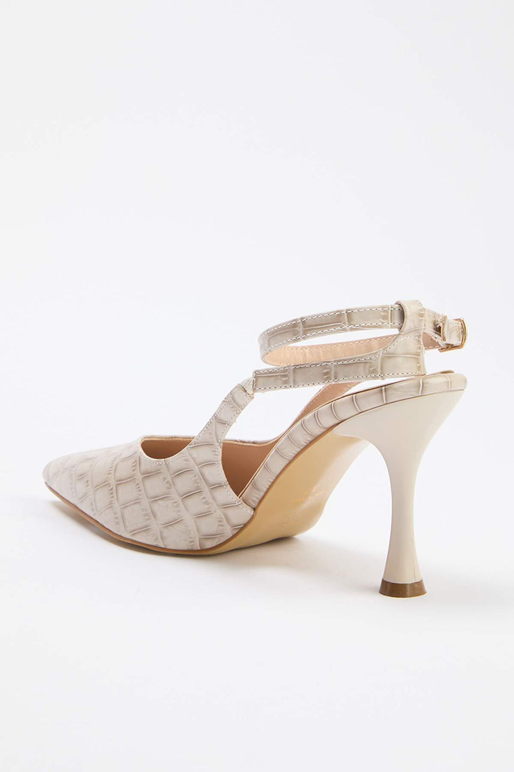 Bej Kroko Desenli Sivri Burun Kad?n 9 cm Ince Topuklu Ayakkab? TAKSS25TO00082