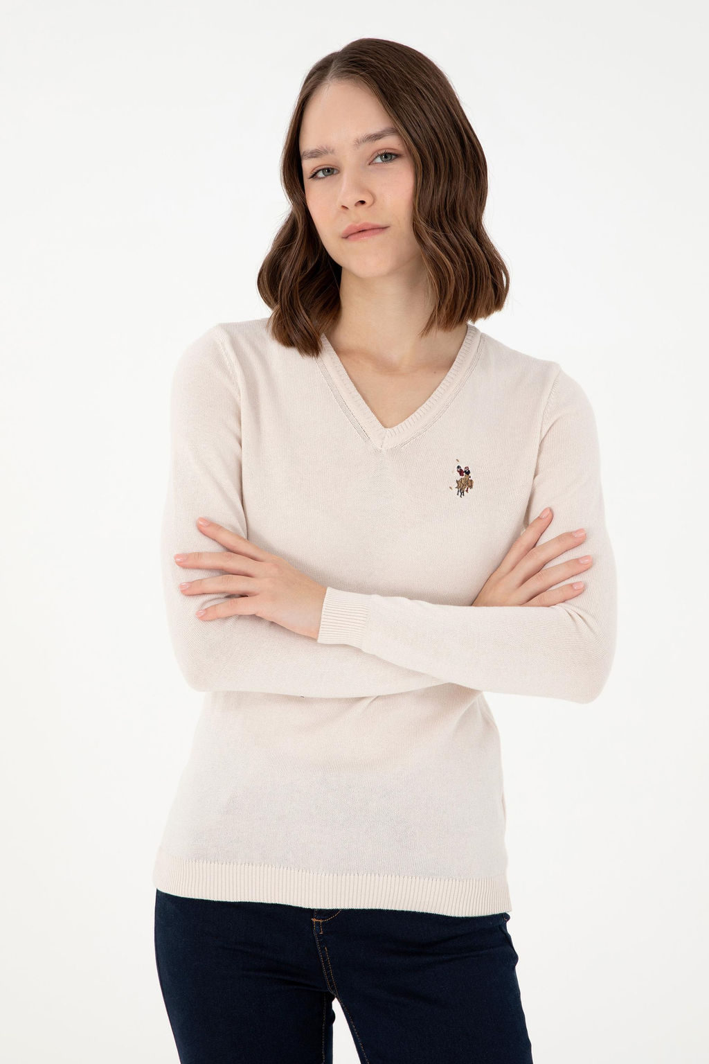 Женский базовый свитер кремового меланжевого цвета - U.s. polo assn фото 3